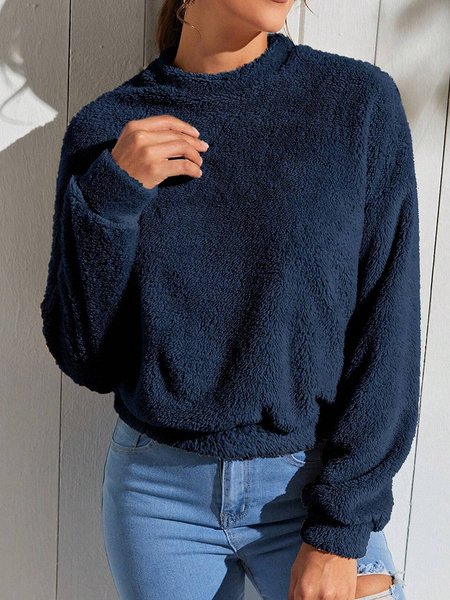 

Casual Half Turtleneck Plain Sweatshirt, Navyblue, Hoodies & Sweatshirts
