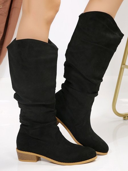 

Simple Plain Non-Slip Slip On Low Heel Straight Boots, Black, Boots