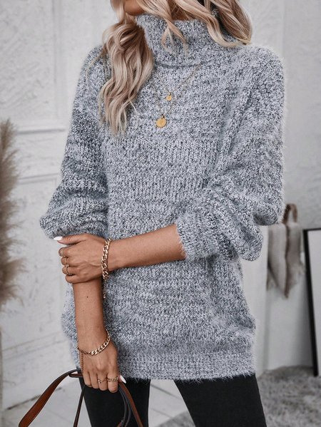 

Casual Cotton-Blend Turtleneck Loose Sweater, Gray, Sweaters & Cardigans