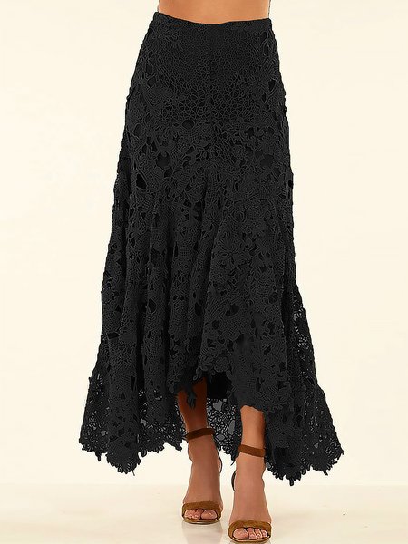 Women's Boho Lace Spring/Fall Skirt, Black, Skirts