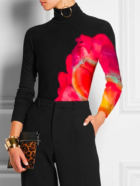 

Plus Size Tight Abstract Urban Long Sleeve T-Shirt, As picture, Plus Tops