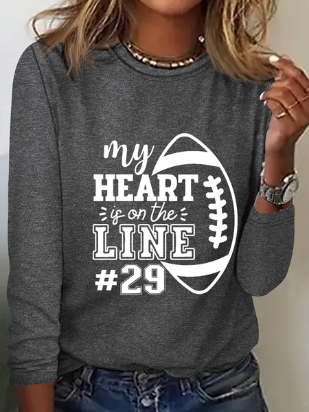 

My heart is on the line American Football Regular Fit Crew Neck Casual Long Sleeve Shirt, Gray, Long sleeves