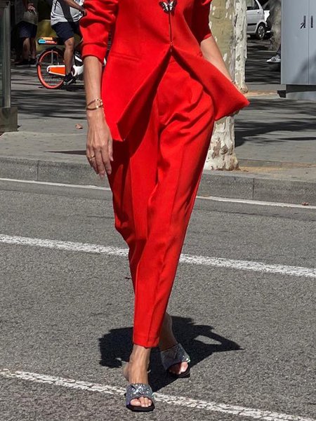 

Elegant Plain Regular Fit Fashion Pants, Red, Pants