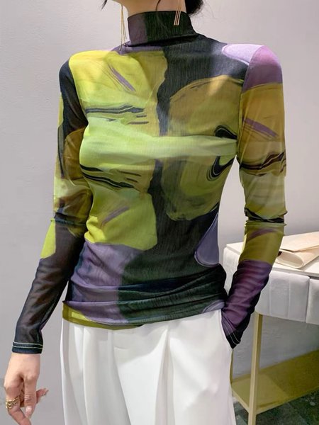 

Abstract Urban Regular Fit Turtleneck T-Shirt, As picture, Tees