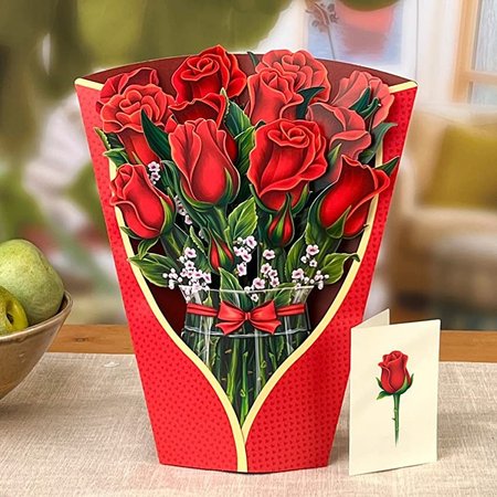 

3D Pop Up Birthday Cards Paper Flowers Bouquet Greeting Cards, Red, Home&Garden
