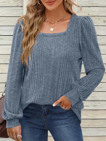 

Square Neck Casual Loose Plain Shirt, Blue, Blouses & Shirts