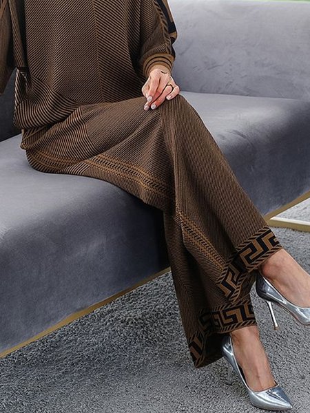 Urban Geometric Regular Fit Fashion Pants, Brown, Pants