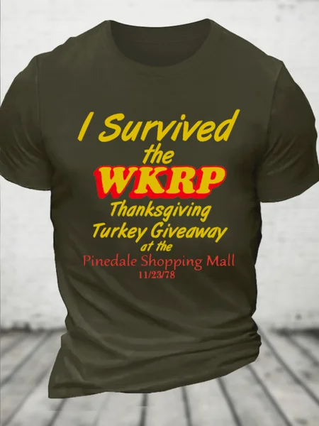 

WKRP Turkeys Away Casual Cotton Text Letters T-Shirt, Green, T-shirts