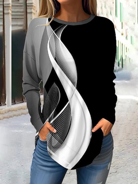 Casual Abstract Crew Neck Loose T Shirt