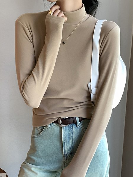 

Casual Plain Long Sleeve T-shirt, Khaki, T-shirts