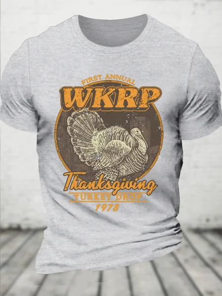 

Wkrp Turkey Drop Casual Loose Cotton T-Shirt, Light gray, T-shirts