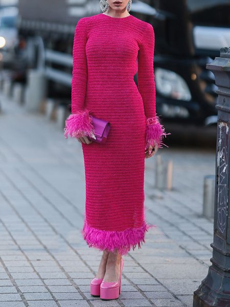 

Long Sleeve Tight Elegant Plain Sweater Dress, Red, Maxi Dresses