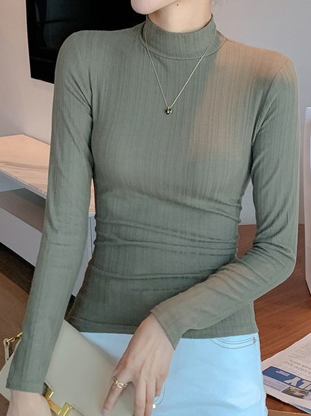 

Casual Plain Long Sleeve T-shirt, Army green, T-shirts