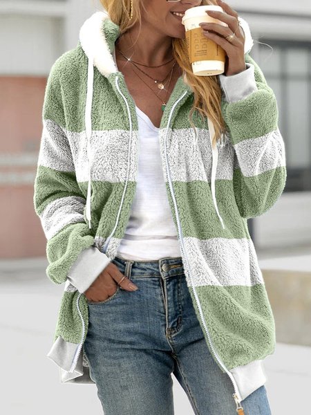 Fluff/Granular Fleece Fabric Casual Teddy Jacket, Aqua, Outerwear