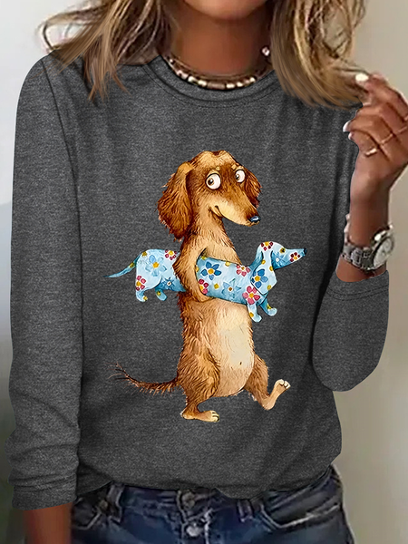 

Funny Dog Cotton-Blend Casual Long Sleeve Shirt, Gray, Long sleeves
