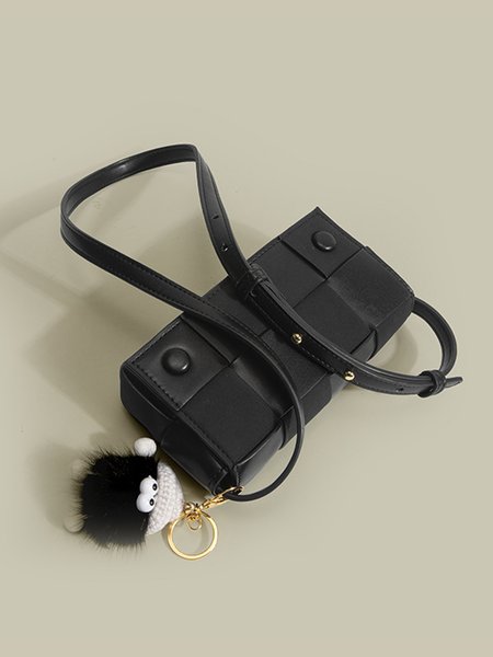 

Vintage Color Block Weave Square Crossbody Bag with Cute Doll, Black, Women's Bags