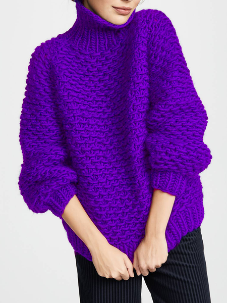 

Medium Elasticity Urban Loose Turtleneck Long Sleeve Sweater, Purple, Pullovers