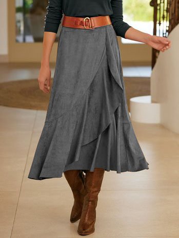 

Suede Casual Plain Skirt, Gray, Skirts