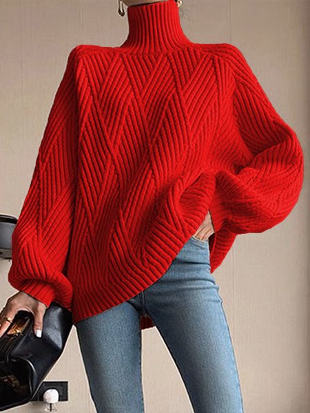 

Urban Loose Long Sleeve Plain Sweater, Red, Pullovers