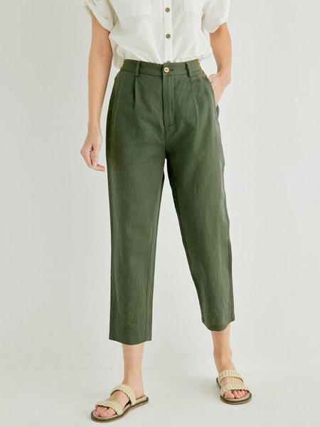 

Linen Plain Ankle Pants Fashion Pants, Dark green, Pants