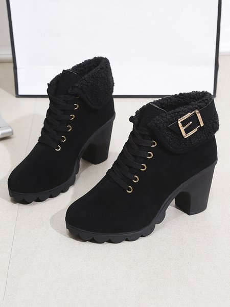 

Vintage Buckle Color Block Chunky Heel Fashion Boots, Black, Boots