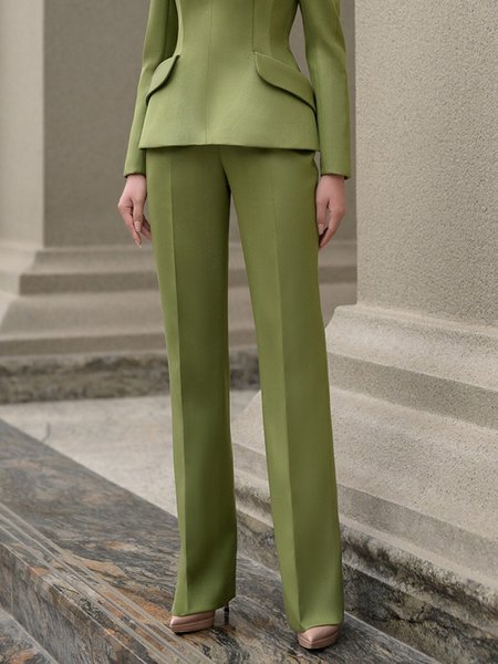 

Plain Elegant Fashion Long Pants, Green, Pants
