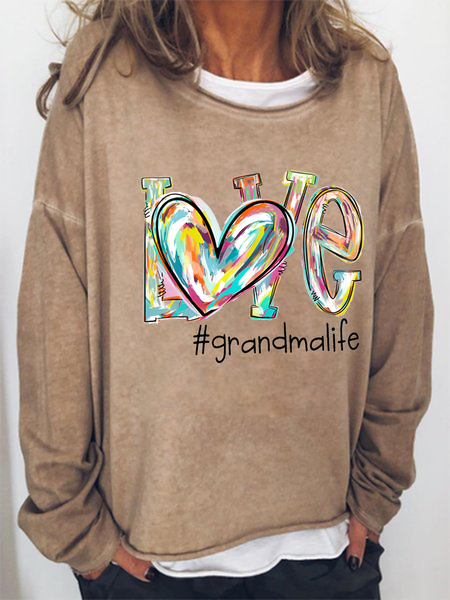 

Women's Love Grandma Life Cotton-Blend Casual Cotton-Blend Sweatshirt, Khaki, Hoodies&Sweatshirts