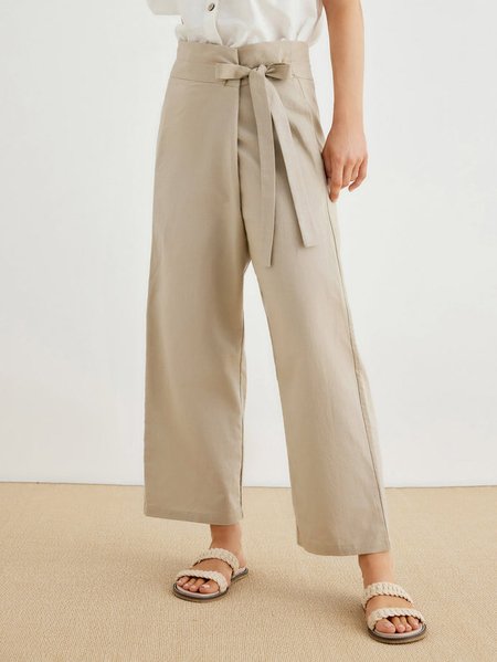 

Linen Plain Capris Pant, Taupe, Pants