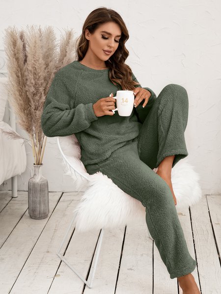 

Casual Loose Plain Two-Piece Set, Army green, Suits