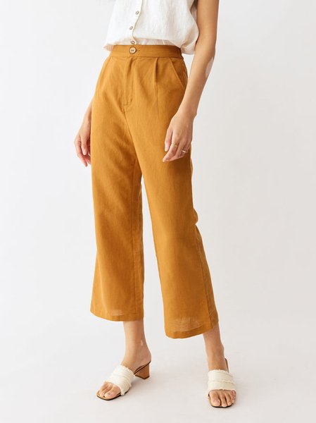 

Linen Plain Ankle Pants Fashion Pants, Yellow, Pants