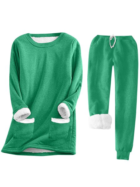 

Casual Plain Crew Neck Two-Piece Set, Green, Hoodies&Sweatshirts