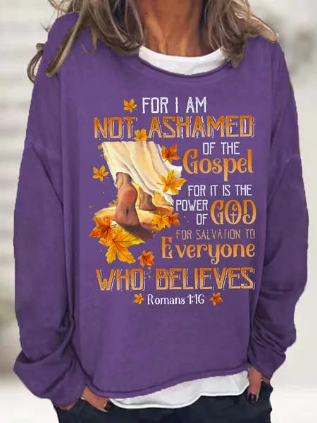 

For I Am Not Ashamed Of The Gospel For It Is The Power Of God For Salvation To Everyone Who Believes Cotton-Blend Casual Sweatshirt, Purple, Hoodies&Sweatshirts