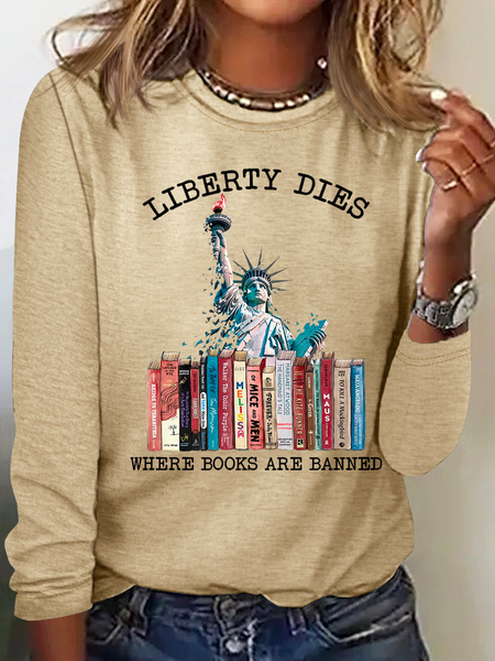

Liberty Dies Where Books Are Banned Book Lovers Casual Cotton-Blend Shirt, Khaki, Long sleeves