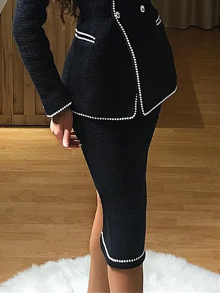 Color Block Elegant Regular Fit Midi Skirt, Black, Skirts