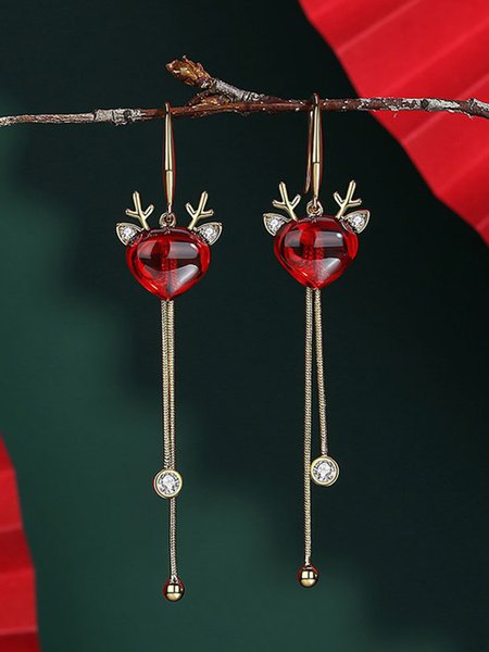 

Christmas Elk Antlers Rhinestones Tassels Dangle Earrings, As picture, Earrings