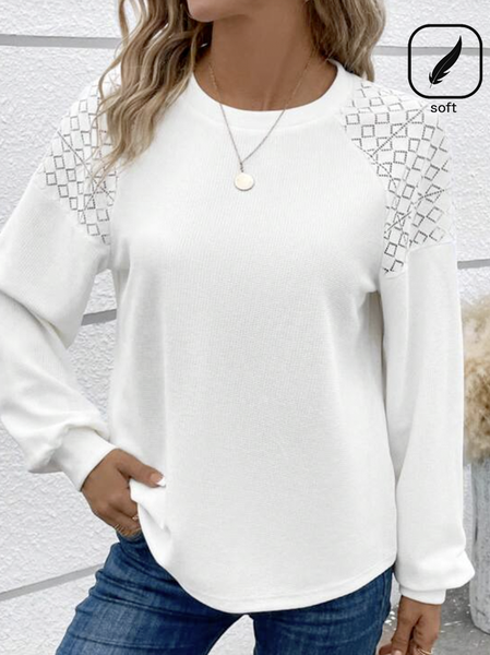 

Women Plain Crew Neck Casual Long Sleeve T-shirt, White, Long Sleeves