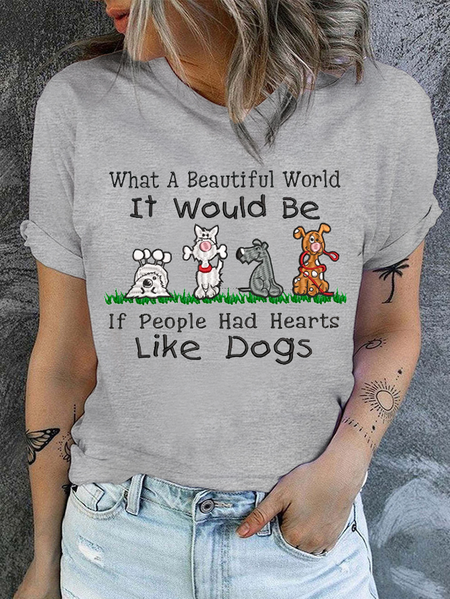 

Women's Love Dogs Cotton Casual T-Shirt, Gray, T-shirts