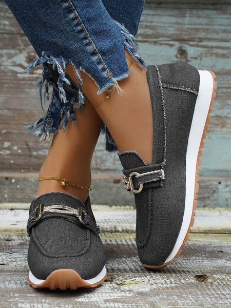 

Casual Plain Non-Slip Slip On Flat Heel Deep Mouth Shoes Metal, Black, Flats/Loafers