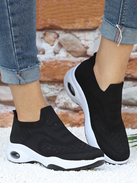 

Women Sports Shockproof Air Cushion Sole Slip On Flyknit Sneakers, Black, Sneakers