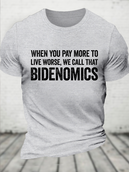 

Cotton Bidenomics Casual Crew Neck Text Letters T-Shirt, Light gray, T-shirts