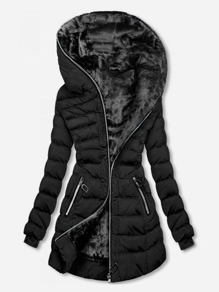 

Hoodie Casual Regular Fit Fleece Padded Jacket, Black, Coats