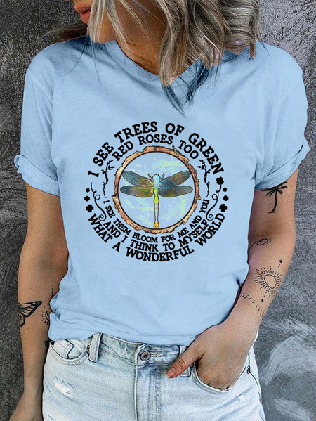 

Cotton I See Trees Crew Neck Casual Dragonfly T-Shirt, Light blue, T-shirts