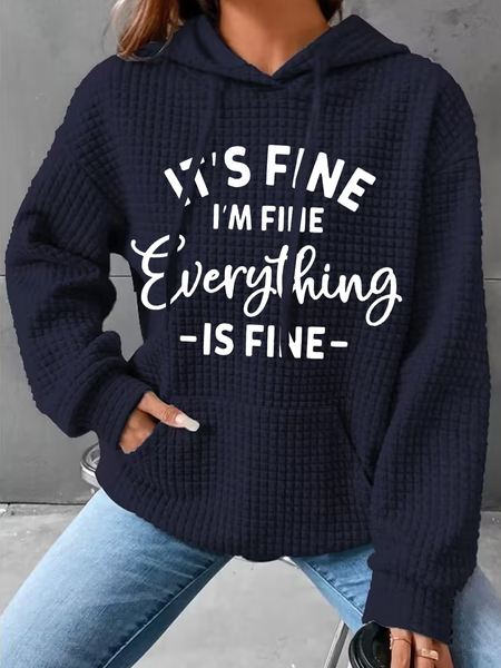 

It's Fine I'm Fine Everything is Fine Cotton-Blend Casual Hoodie, Blue, Hoodies&Sweatshirts