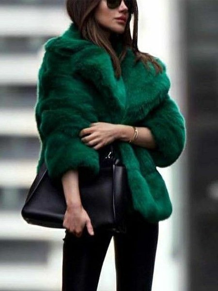 

Regular Fit Urban Lapel Collar Teddy Jacket, Green, Others