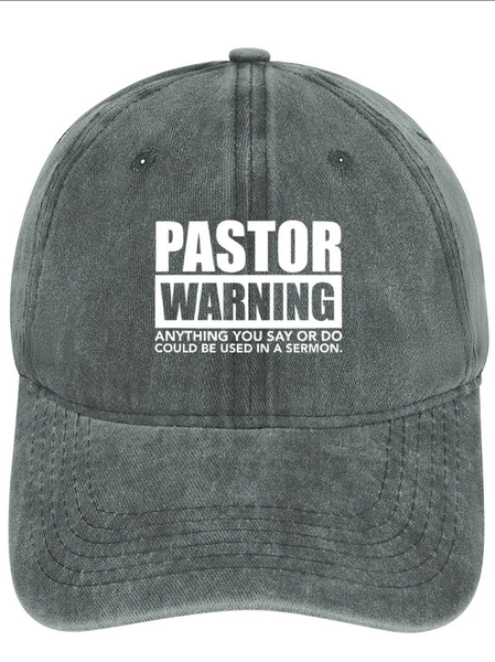 

Men's /Women's Pastor Warning Anything You Say Or Do Could Be Used In A Sermon Funny Graphic Print Denim Hat, Light gray, Hats