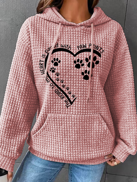 Women's Dog Lovers The Road To My Heart Is Paved With Paw Prints Cotton-Blend Simple Loose Hoodie