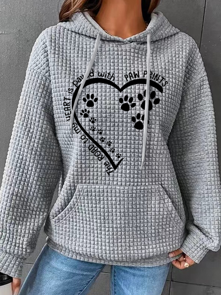 

Women's Dog Lovers The Road To My Heart Is Paved With Paw Prints Cotton-Blend Simple Loose Hoodie, Gray, Hoodies&Sweatshirts