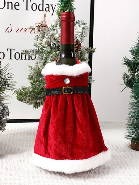 

Single Christmas Velvet Dress Wine Bottle Ornament Holiday Party Ornament, Color2, Accessories