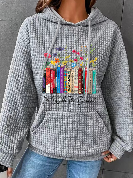 

Women's I'm With The Banned Flowers Book Lover Gift Simple Hoodie Floral Loose Hoodie, Gray, Hoodies&Sweatshirts