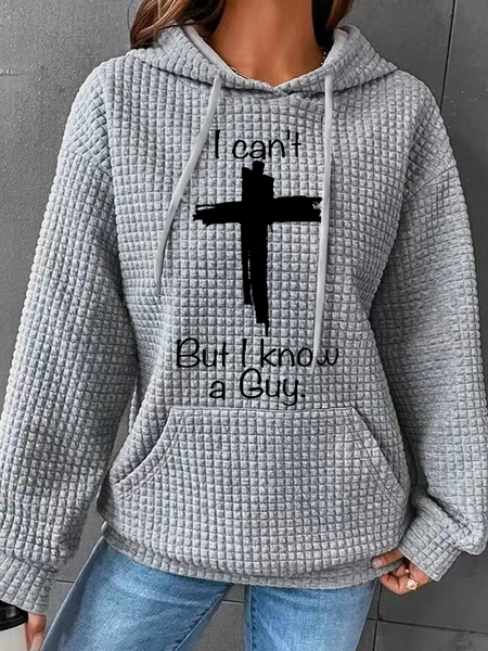 

I Can't But I Know A Guy Jesus Cross Funny Christian Cotton-Blend Casual Hoodie, Gray, Hoodies&Sweatshirts